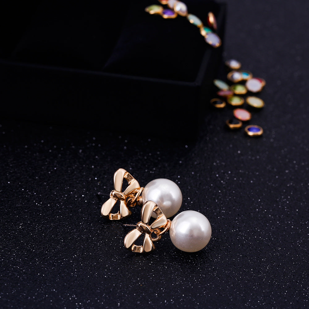 Hypoallergenic Heart-Shaped Zircon Earrings - Women's Bow Pearl Earrings