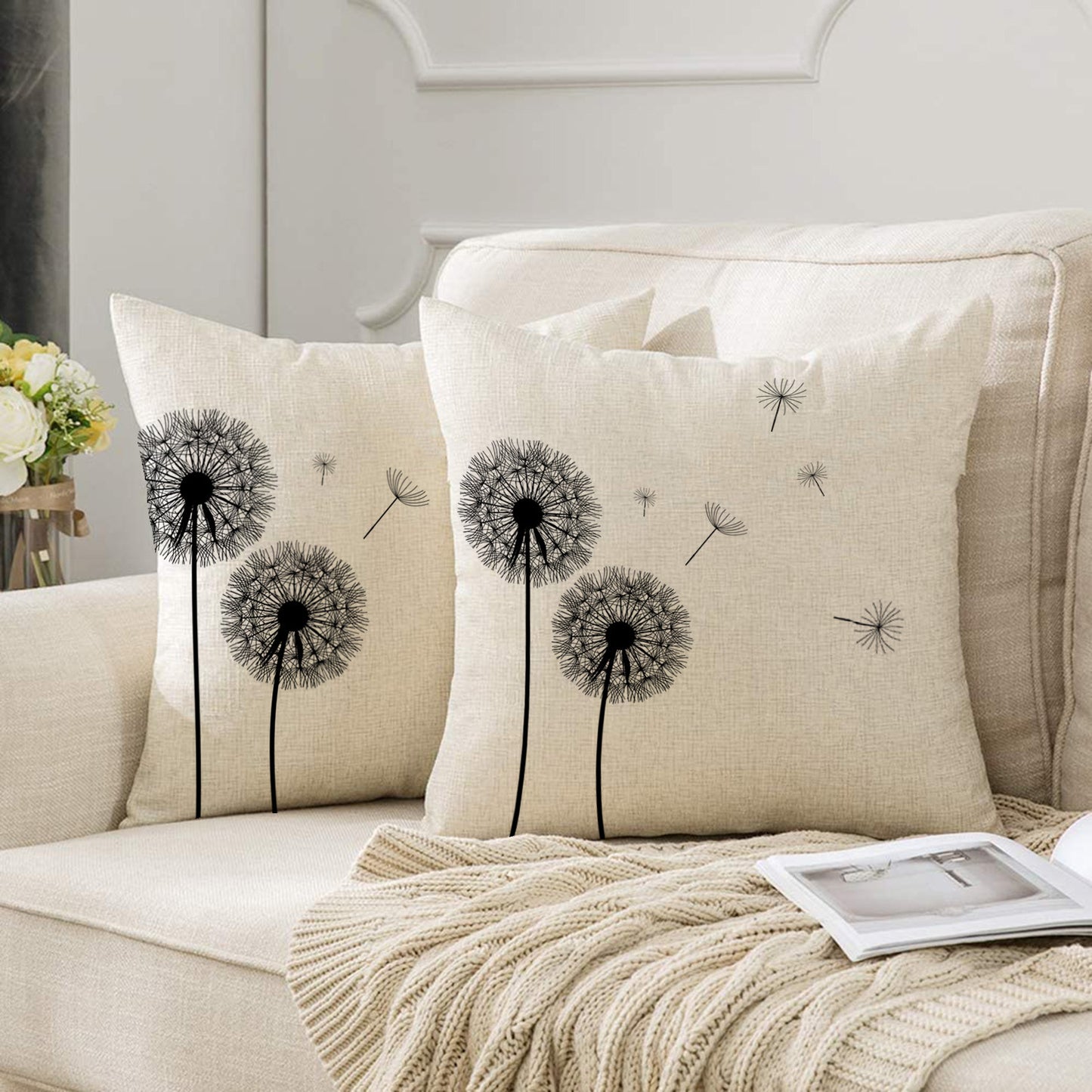 Beautiful Dandelion Printed Linen Pillow Cover Home Sofa Bedroom Cushion Cover