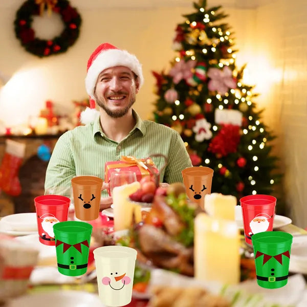 12 Pcs Christmas Drink Cups 4 Styles Patterns Santa Claus Snowman Elk Coffee Cup For Christmas New Year Holiday Party Favors Coffee Wine Cold Drinks Supplies