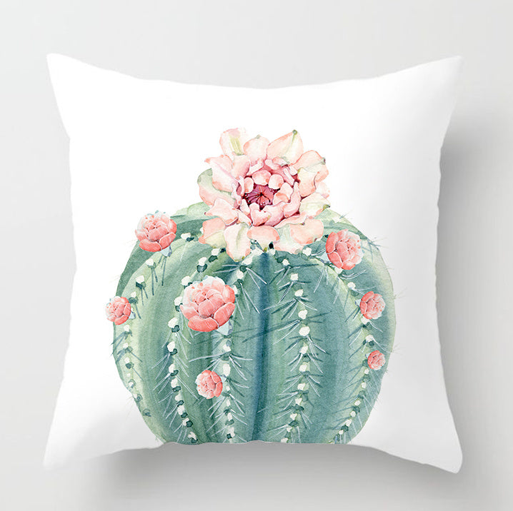 Watercolor Cactus Flowers Green Succulents Cushion Cover