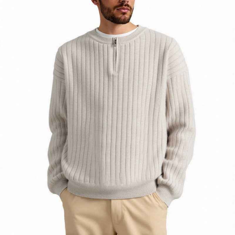 Half Zipper Sweater Loose Pullover Texture Knitted Men