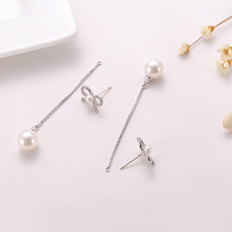 Sterling Silver Bow Earrings - Pearl Pendant Hypoallergenic
