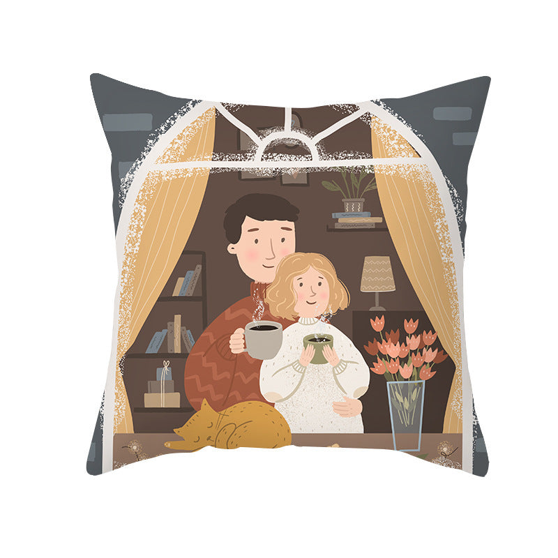 Valentine's Day Peach Skin Printed Cushion Cover - Romantic Living Room Bedroom Decoration
