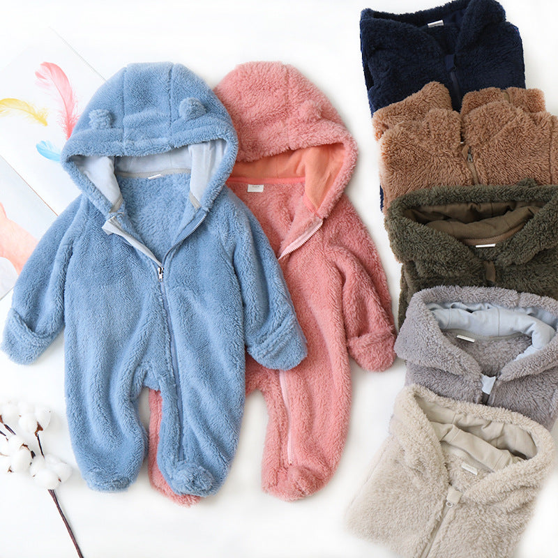 Candy-Colored Hooded Baby Jumpsuit - Soft Cotton One-Piece