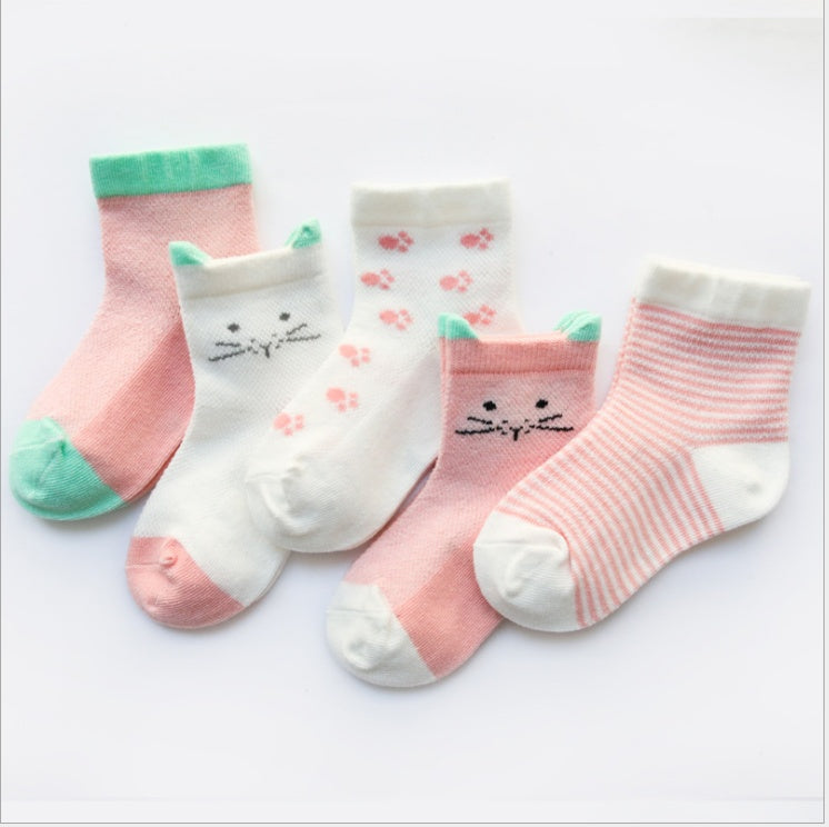 Children's Cotton Socks 5-Pack - Breathable Summer Socks for Boys & Girls