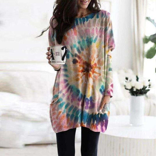 Women's Printed Spiral Batwing Sleeve Sweatshirt - Trendy Casual Top
