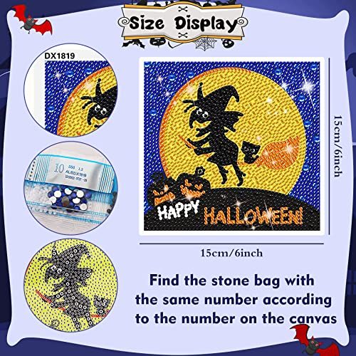 Halloween Diamond Painting Kit - 4 Pcs Witch Pumpkin Bat DIY Crafts