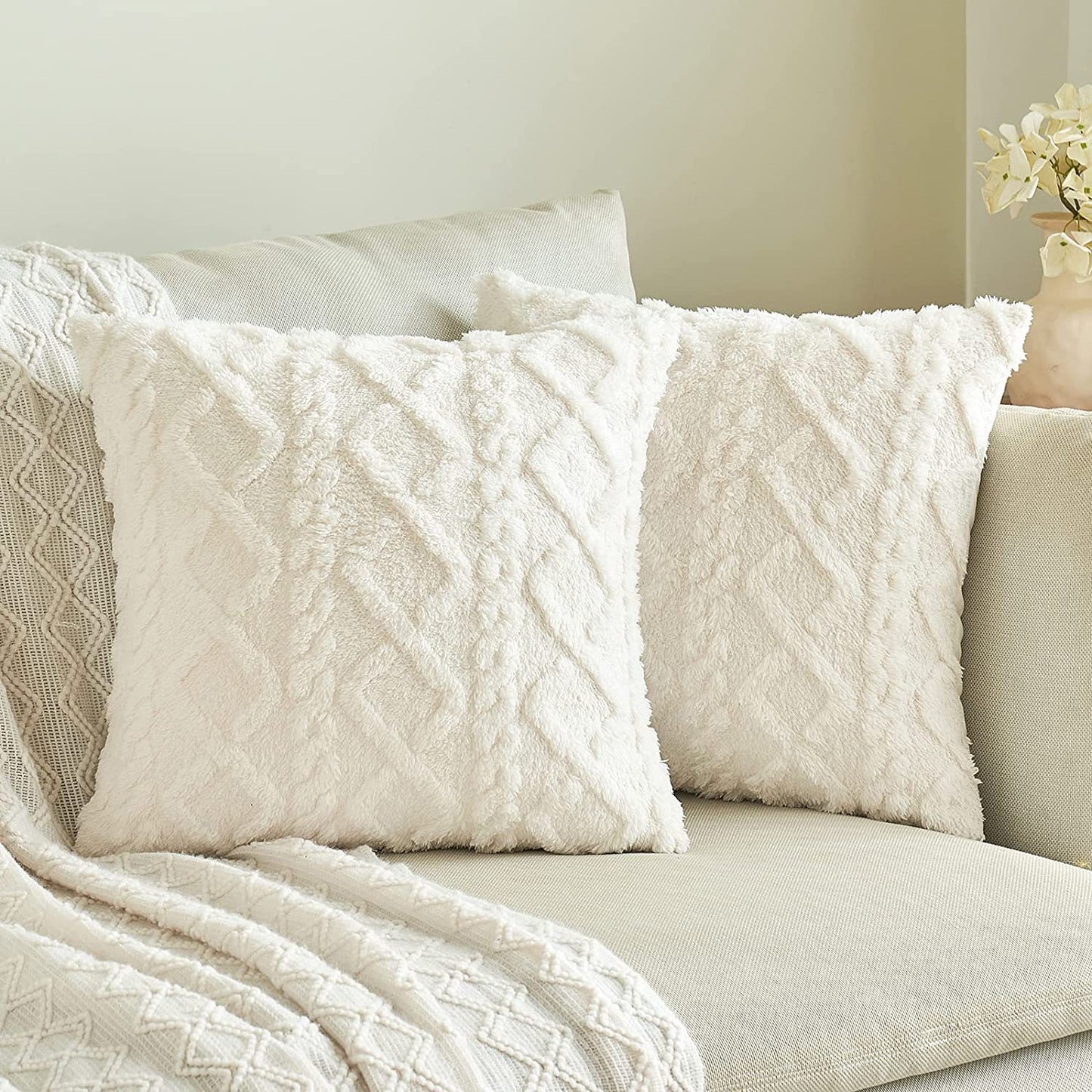 Cut Flower Pillow Cover Plush Jacquard Cushion Cover