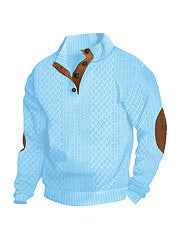Men's Stand Collar Jacquard Knit Pullover Sweater - Long Sleeve Textured Pattern