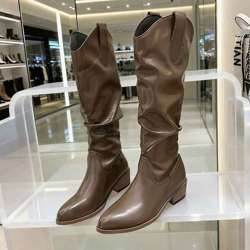 Fashionable Chunky Heel Suede High-top Riding Boots