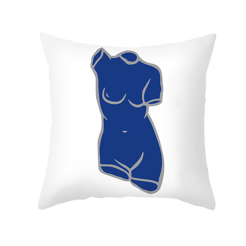 Ins Blue Abstract Super Soft Printing Pillowcase - Retro Art Sofa Cushion for Modern Home