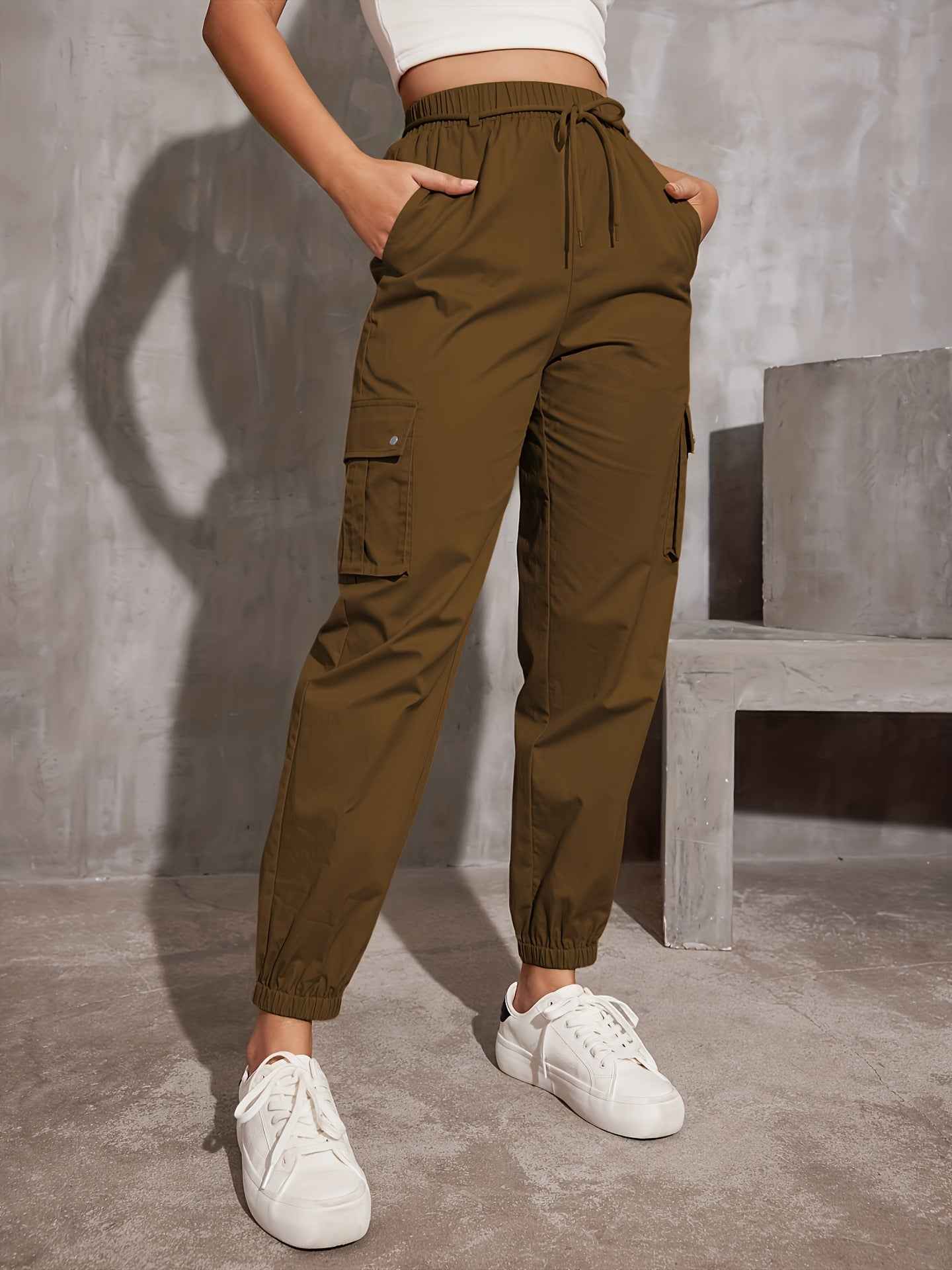 Polyester High Waist Wide Leg Ankle-tied Sports Pants