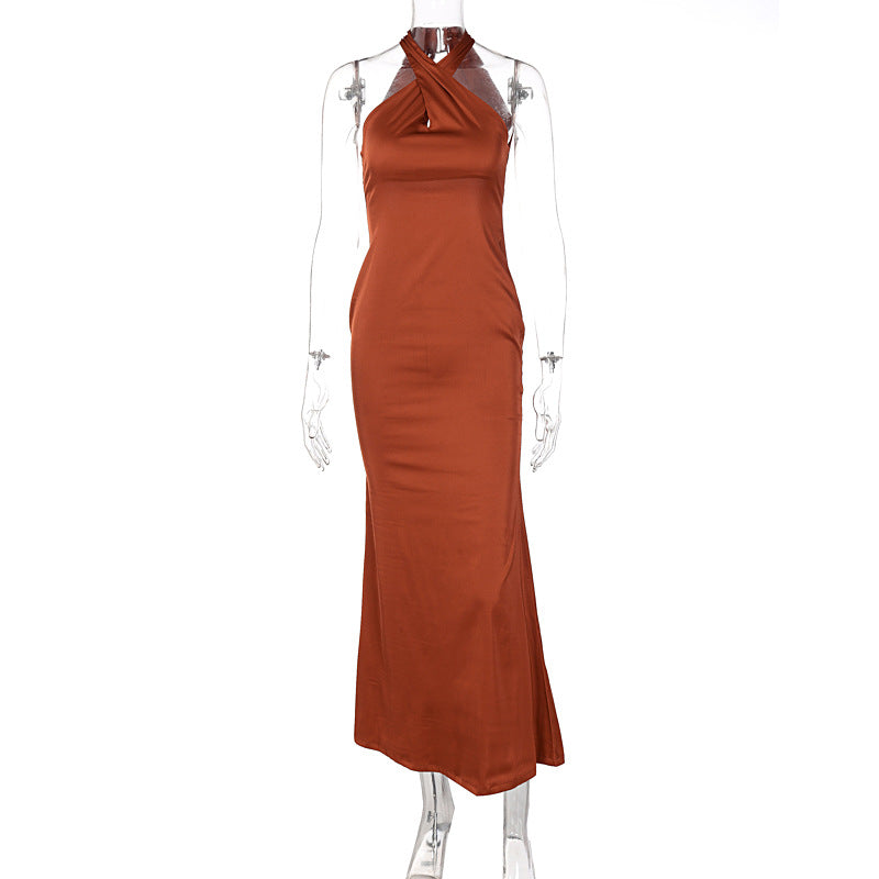 Solid-Color Sleeveless Backless Dress - Elegant Minimalist Style for Women
