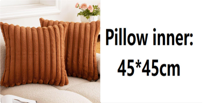 Rabbit Fur Solid Color Vertical Bar Plush Square Cushion Cover