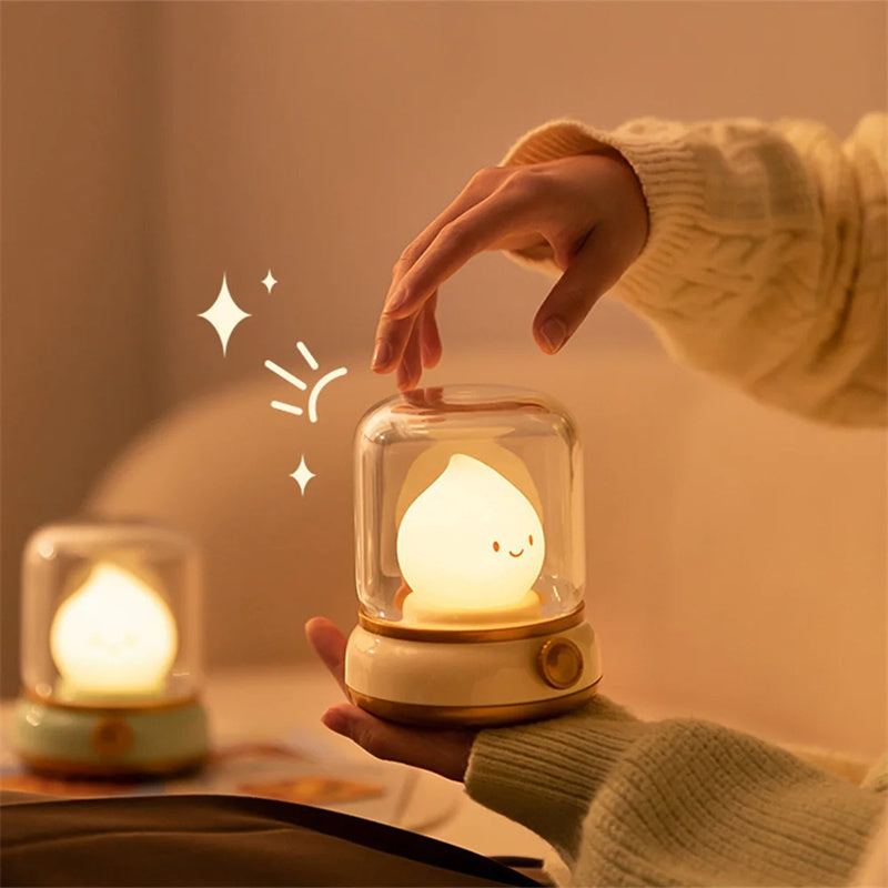 Retro Small Night Lamp - Bedroom Mini Desktop LED Cute Rechargeable Portable Cartoon Table Lamp