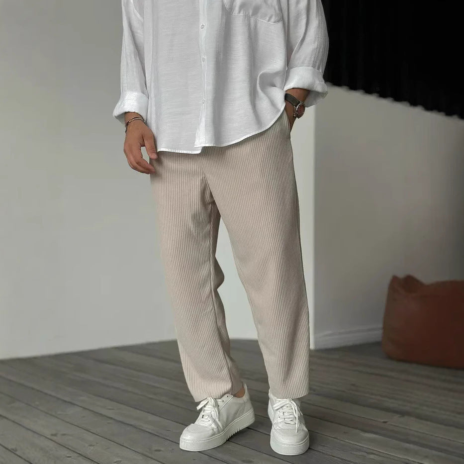 Men's Loose Straight Sports Casual Pants - Comfortable Striped Athletic Wear