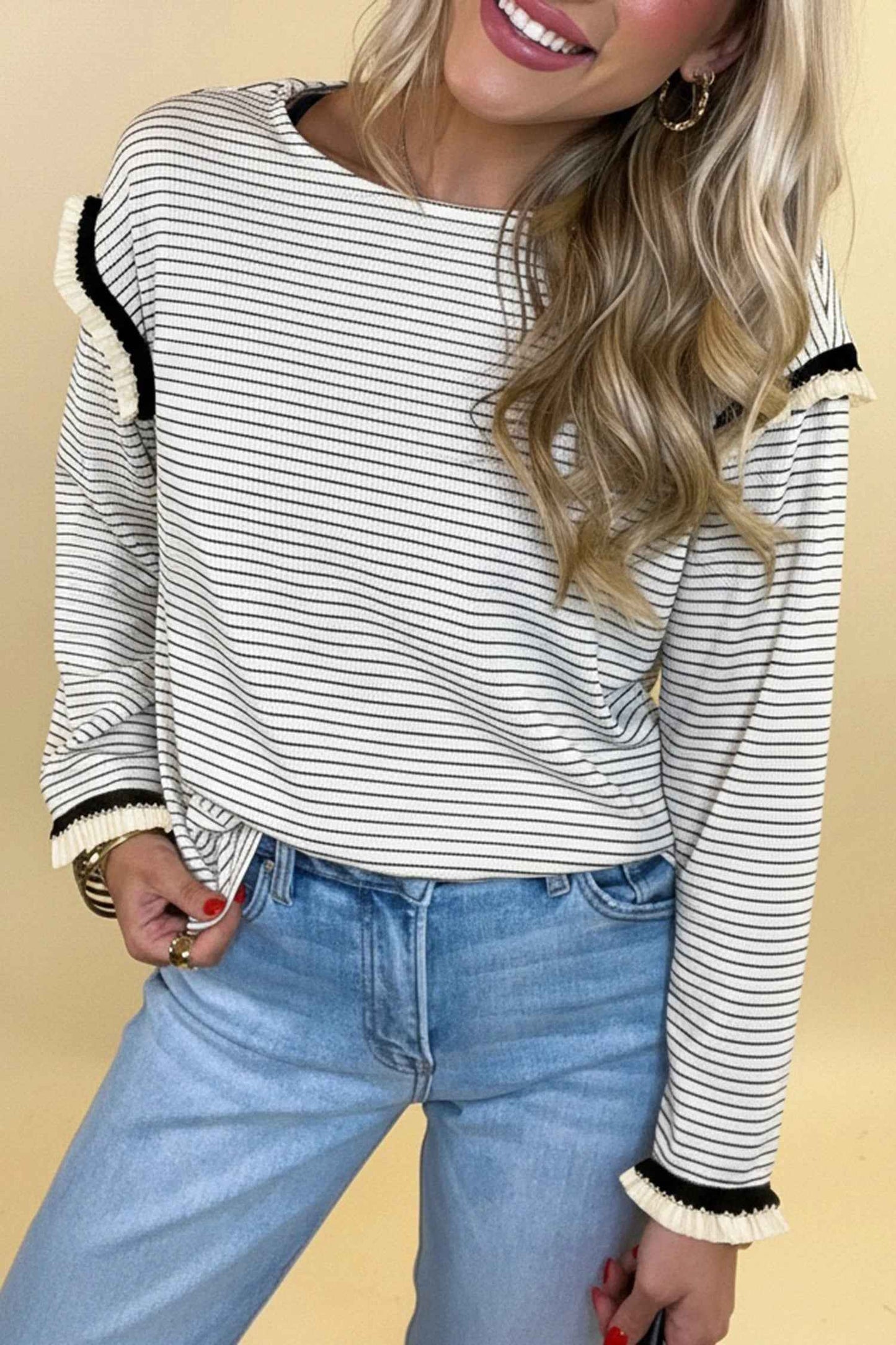 Women's Casual Color-block Striped Round-neck Loose Top