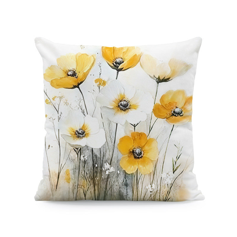 Ink-painting Plum Blossom Yellow Flower Sofa Cushion Cover Without Pillow Core
