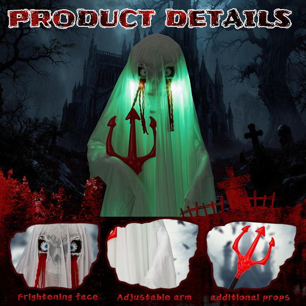 4.3ft Animatronic Ghost with Trident - Sound-Activated Halloween Decoration