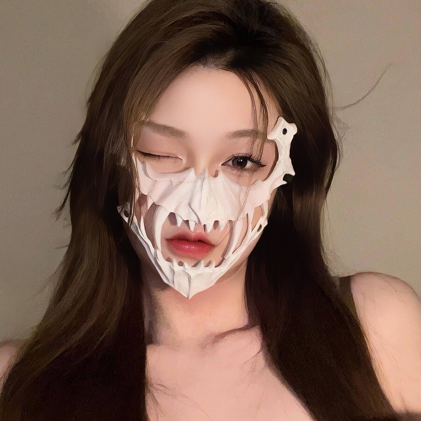 Halloween Half Face Mask - Werewolf White Design