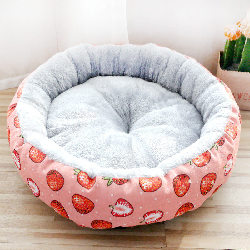 Dog and Cat Litter Bed - Round Cotton Padded Pet Cushion for Comfortable Sleep