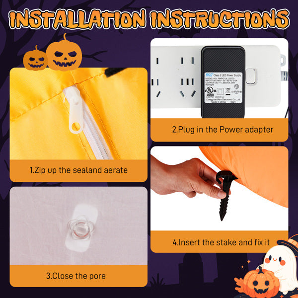 8ft Halloween Inflatables - Pumpkins Eyeball Candy with Built-in LEDs