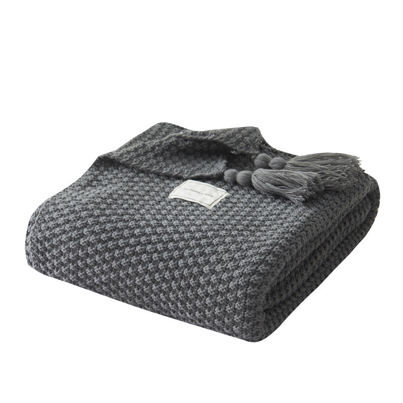 Fringed Knitted Wool Blanket - Cozy Home Throw