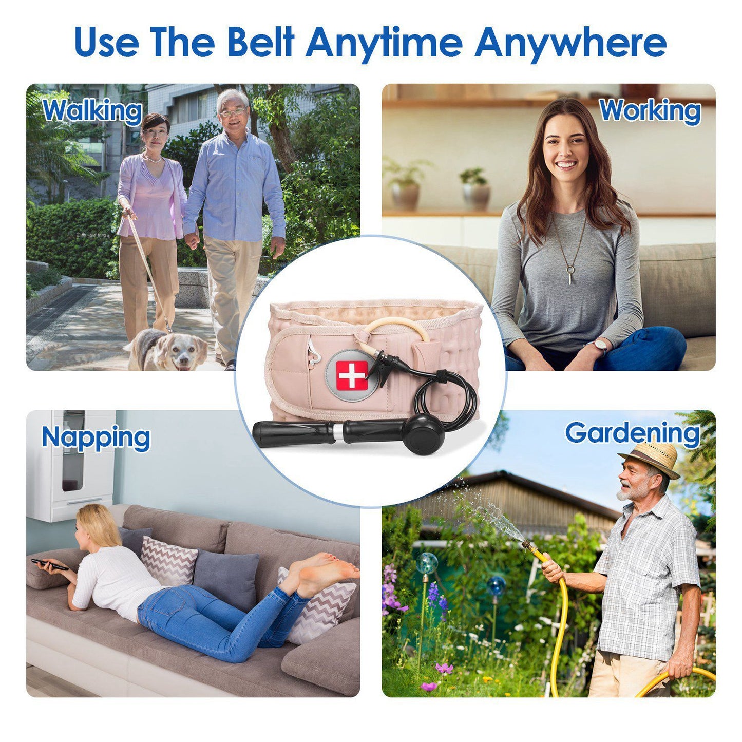1Pc Decompression Back Belt Lumbar Spine Support Lower Back Air Traction Device With Extension Pad For Men Women Pain Relief Fit For All Waist