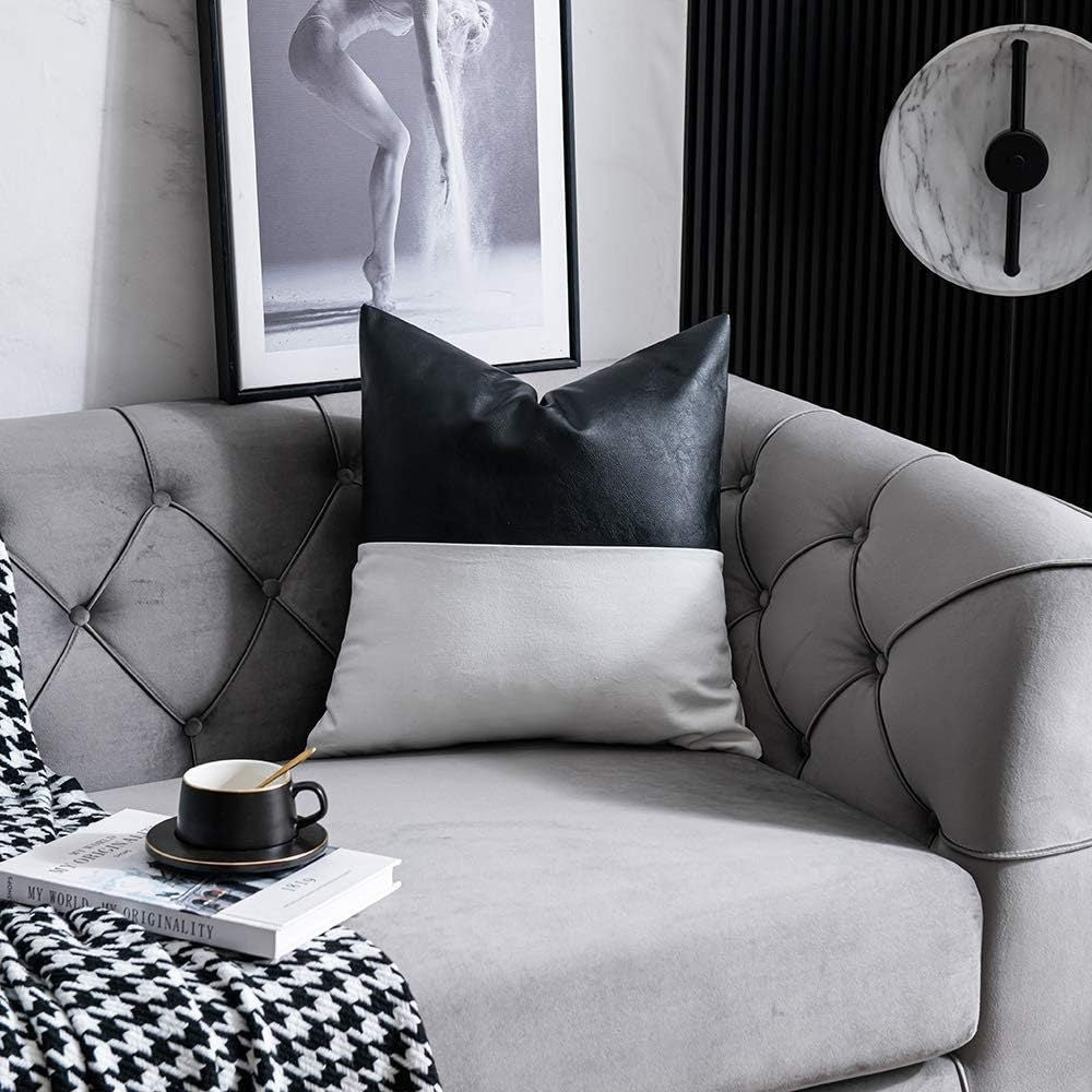 PU Stitching Cotton Canvas Double Stitching Leather Sofa Cushion Cover