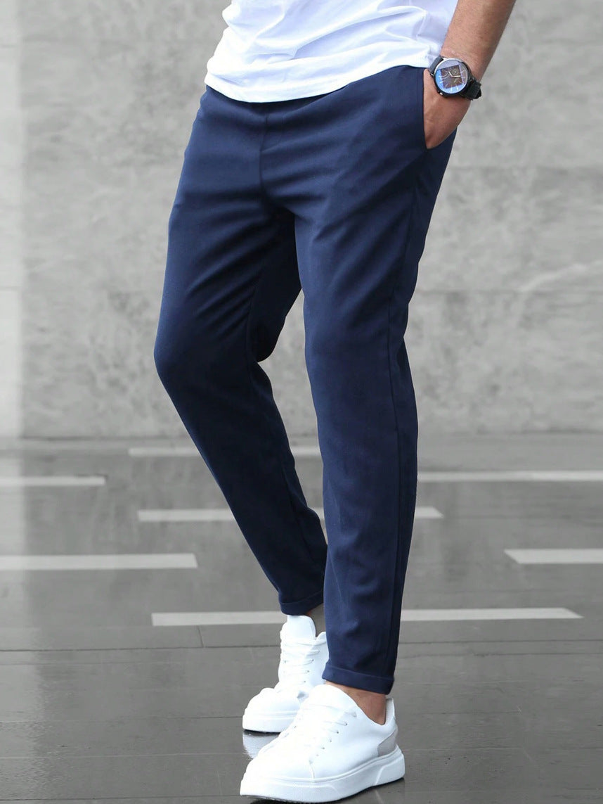 Men's Casual Drawstring Pants with Pockets - Slim Fit Straight Leg Trousers