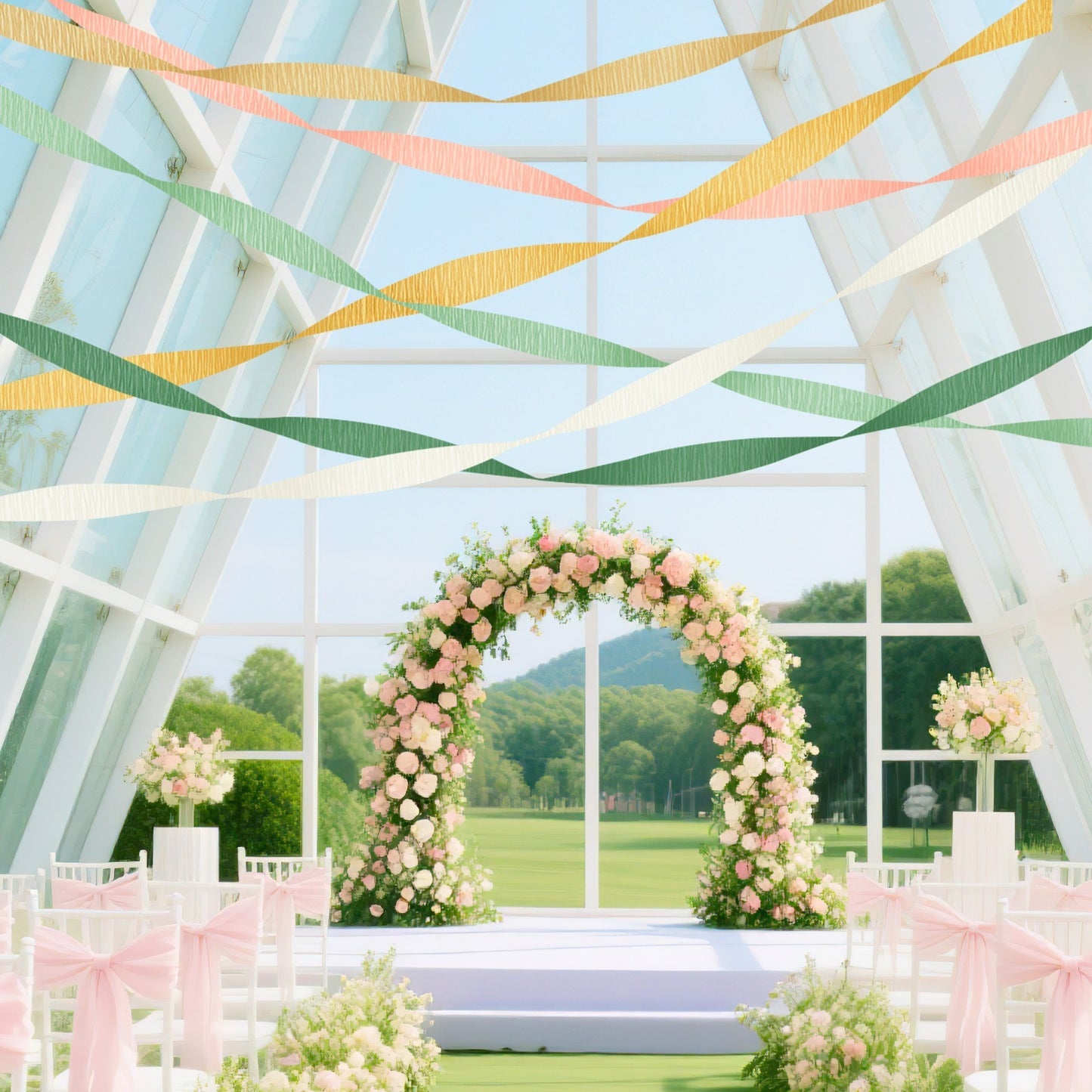 Wedding Party Crepe Paper Decorations, 6 Rolls Crepe Paper Streamers In Olive Green Brown Dark Green Gold Peach White Streamers For Bridal Wedding Birthday Shower Party Decor-Clearance