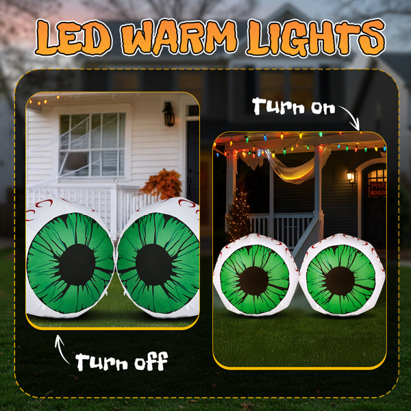 2PCS 3ft Green Eyeball Halloween Inflatables - 2 White LED Lights