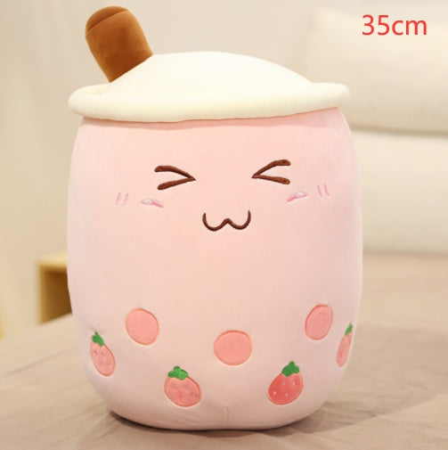 Boba Tea Plush Toy - Cute Strawberry Milk Tea Stuffed Animal Pillow Cushion for Kids