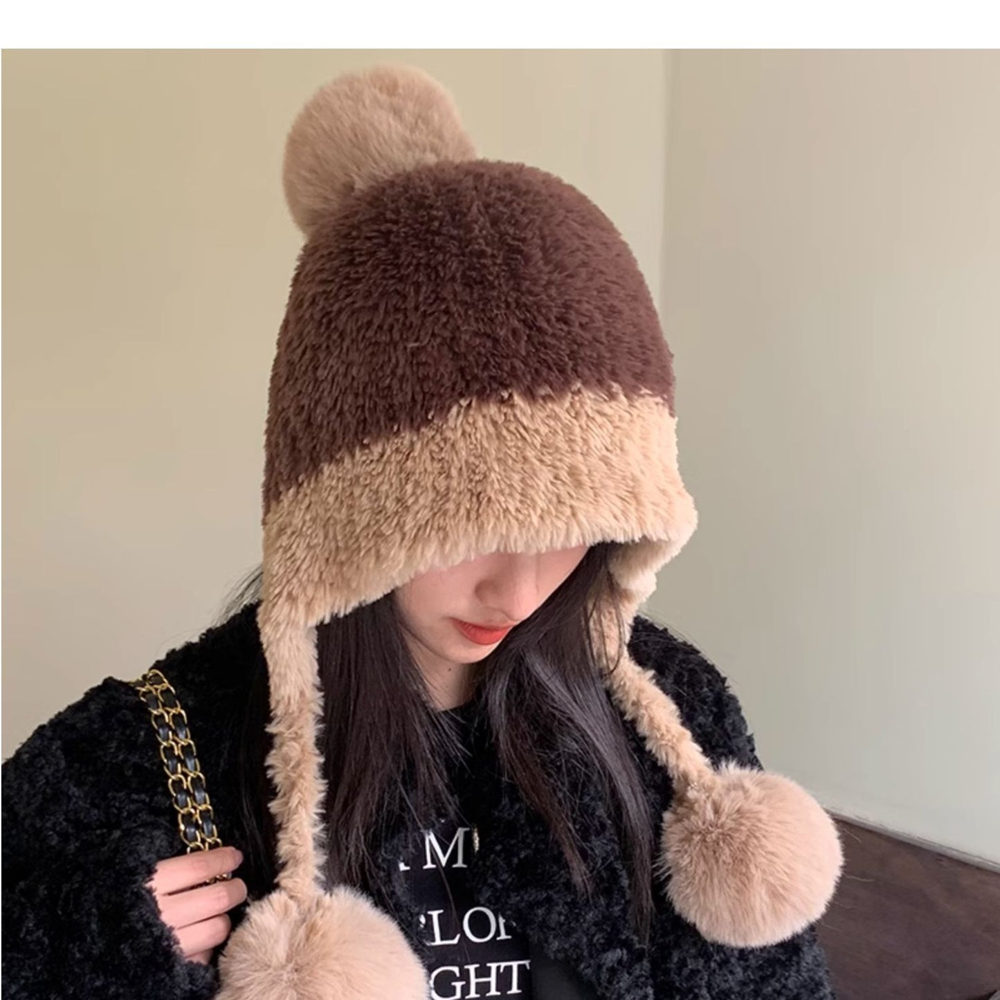 Fleece-Lined Thickened Knit Woolen Cap - Warm Ear Protection Hat with Pom-Pom