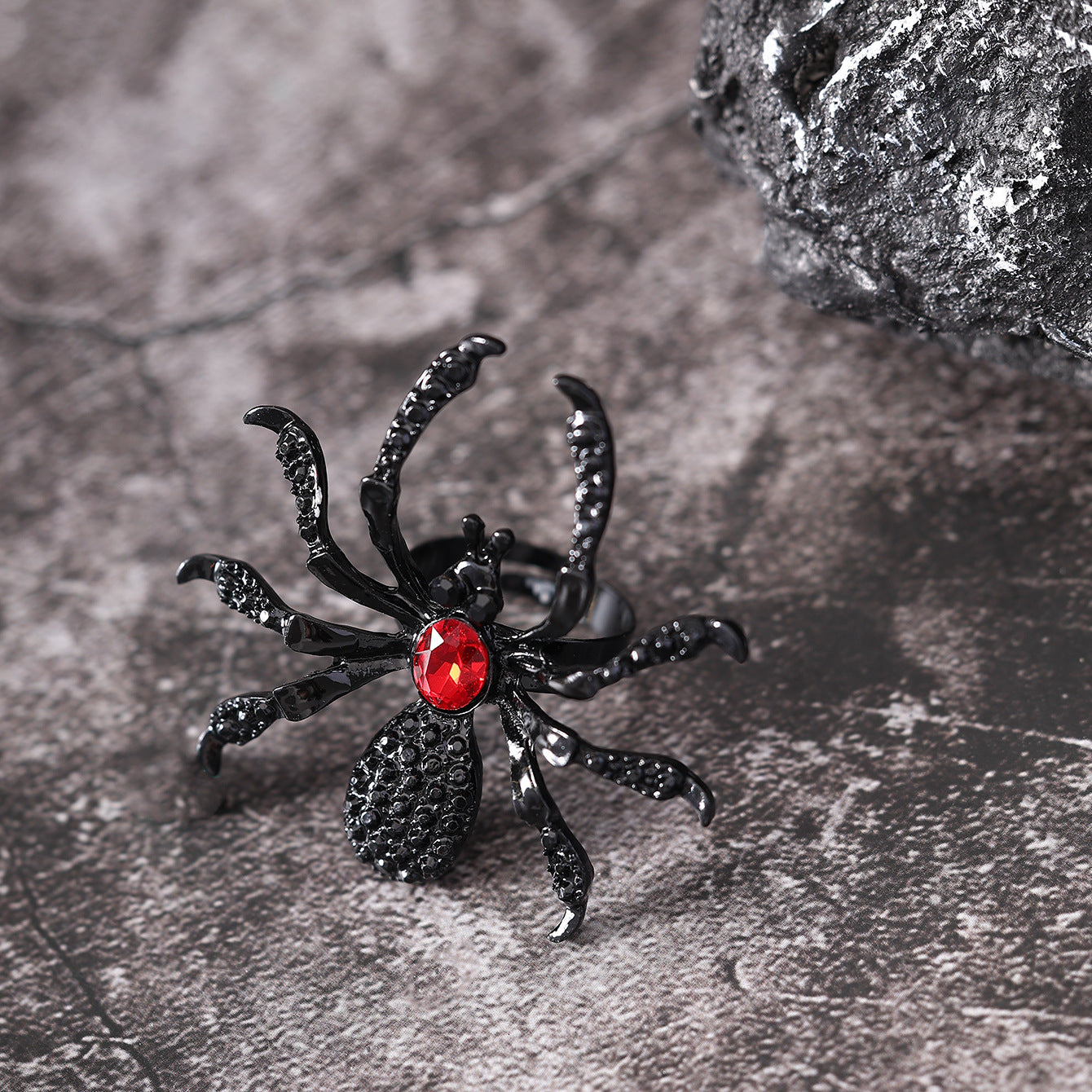 Halloween Spider Ring - Rhinestone Open Ring for Women
