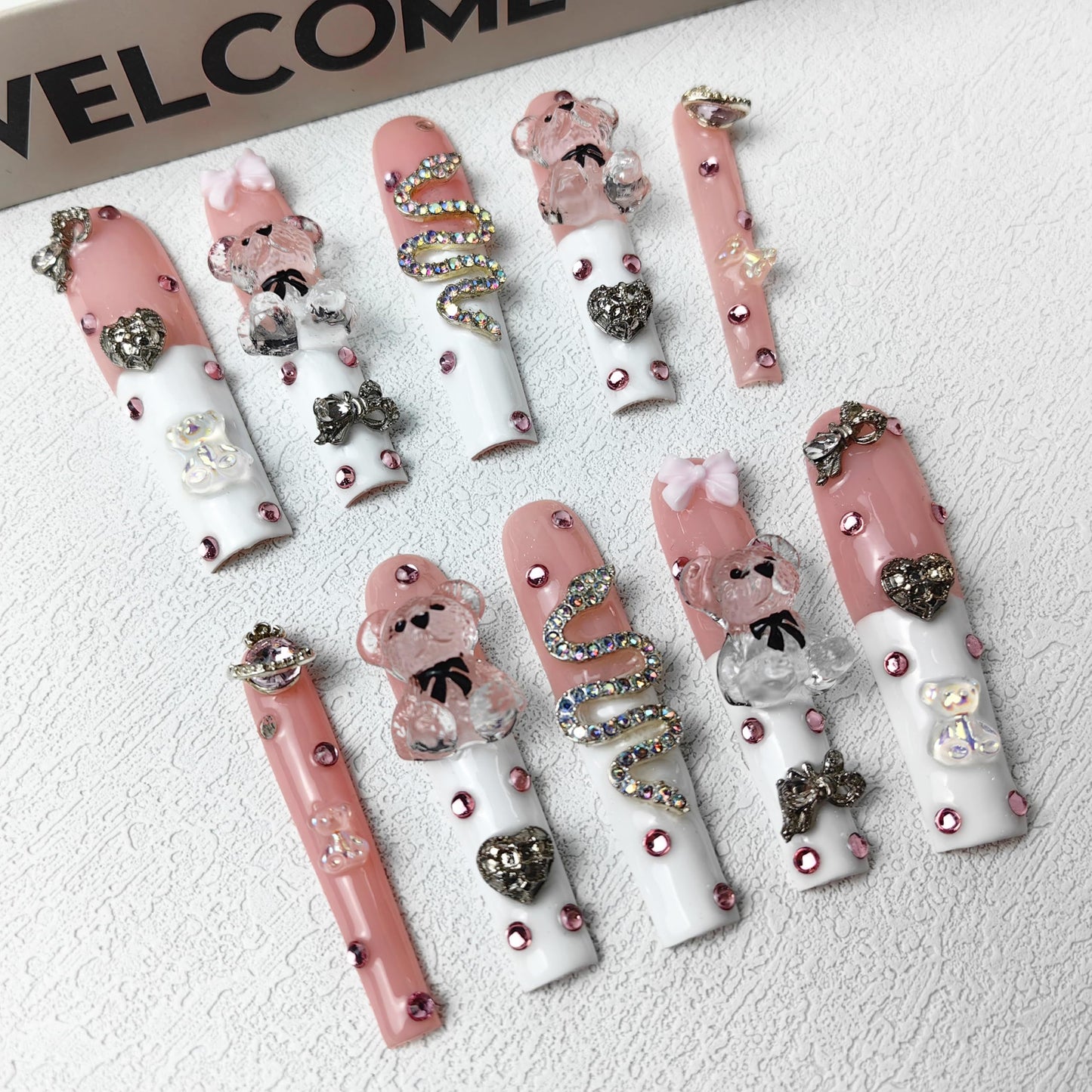 GGddsha 2024 New PMMA Acrylic Press On Nails StunningBling Nails, Rhinestone Fake Nails, Glitter Rhinestone NailsGradient  Fake NailsEnchanted Duo