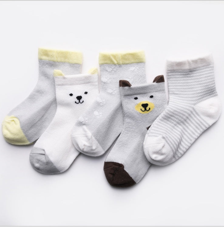 Children's Cotton Socks 5-Pack - Breathable Summer Socks for Boys & Girls