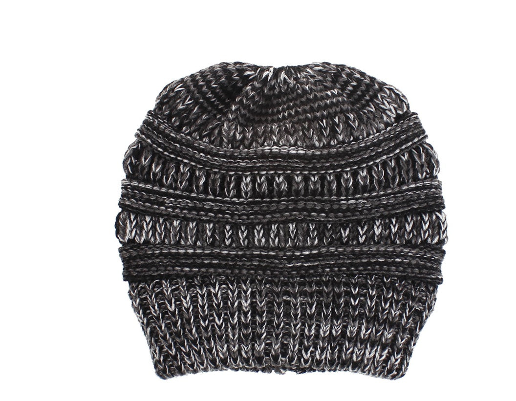 Women's Mixed Color Knitted Wool Hat - Ponytail Beanie