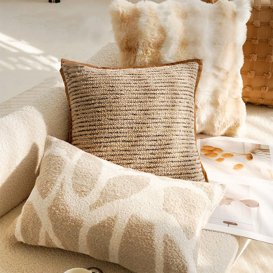 Nordic Ins Cream Style  Brown Cream Wind Pillow Cover Vintage French Stamping Waist Cushion Cover Decor Home Decorative Pillowcase 30x50 45x45