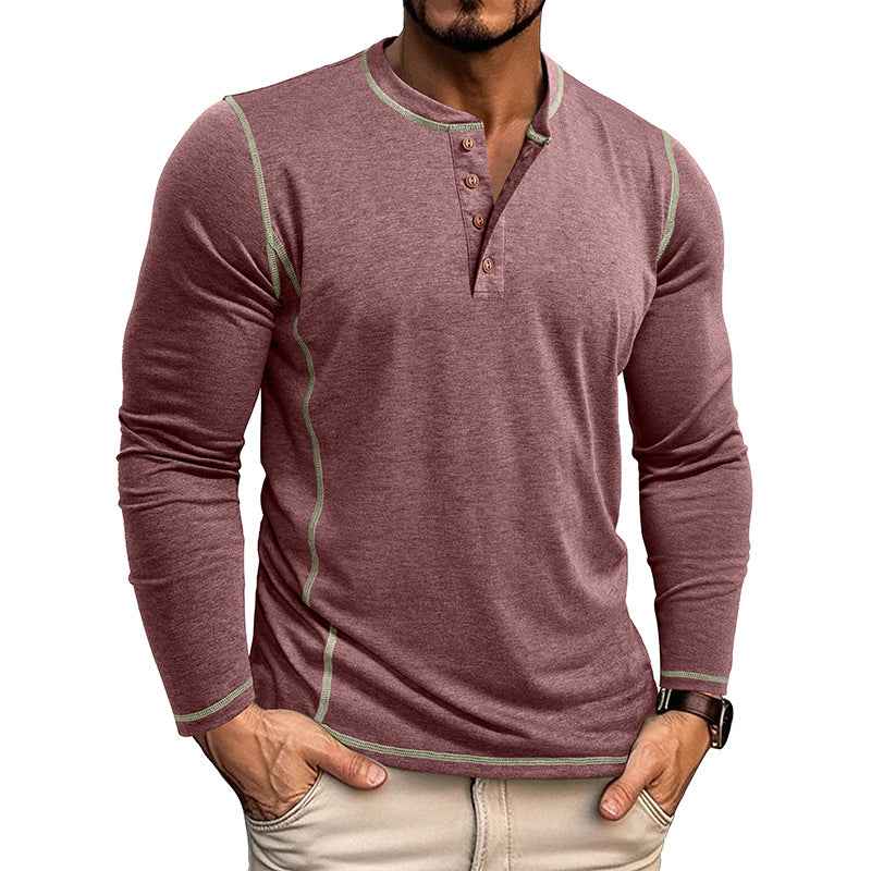 European And American Men's Henley Shirt With Four-button Top