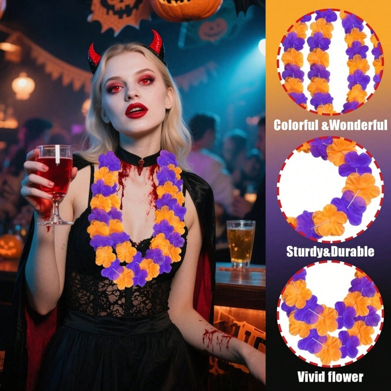 Halloween Flower Chain Garlands - 24 Pcs Orange Purple Black Party Decorations