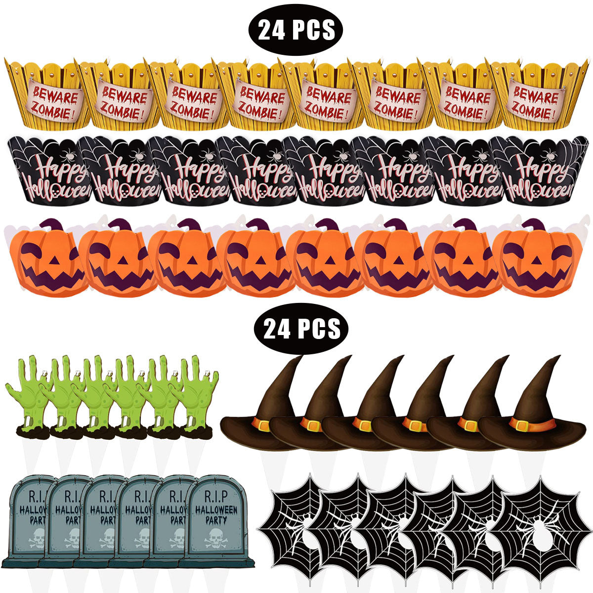 Halloween Cupcake Decoration Set - 48 Pcs with Picks & Wrappers
