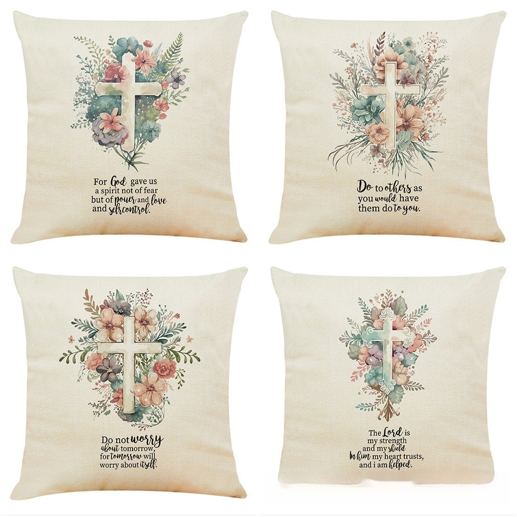 Cotton And Linen Cushion Case Church Cross Printed Car Cushion Home Sofa Cushion