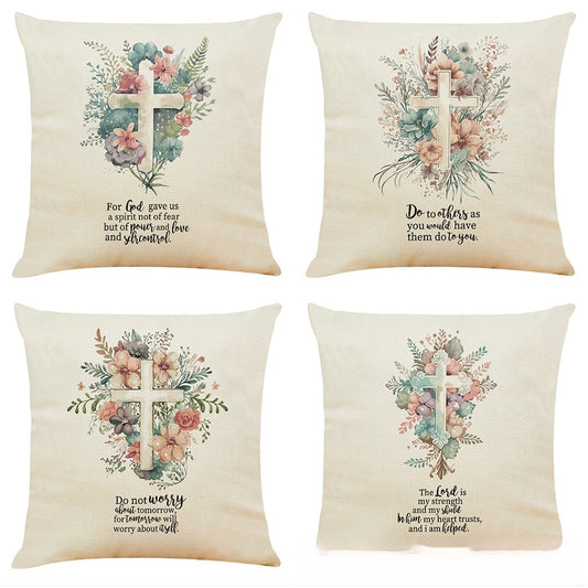 Cotton And Linen Cushion Case Church Cross Printed Car Cushion Home Sofa Cushion