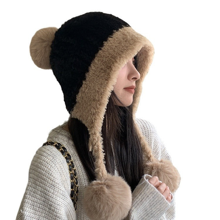 Fleece-Lined Thickened Knit Woolen Cap - Warm Ear Protection Hat with Pom-Pom