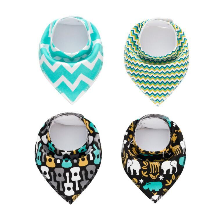 Baby Bandana Bibs 4-Pack - Cotton Triangle Drool Bibs with Arrow & Wave Prints