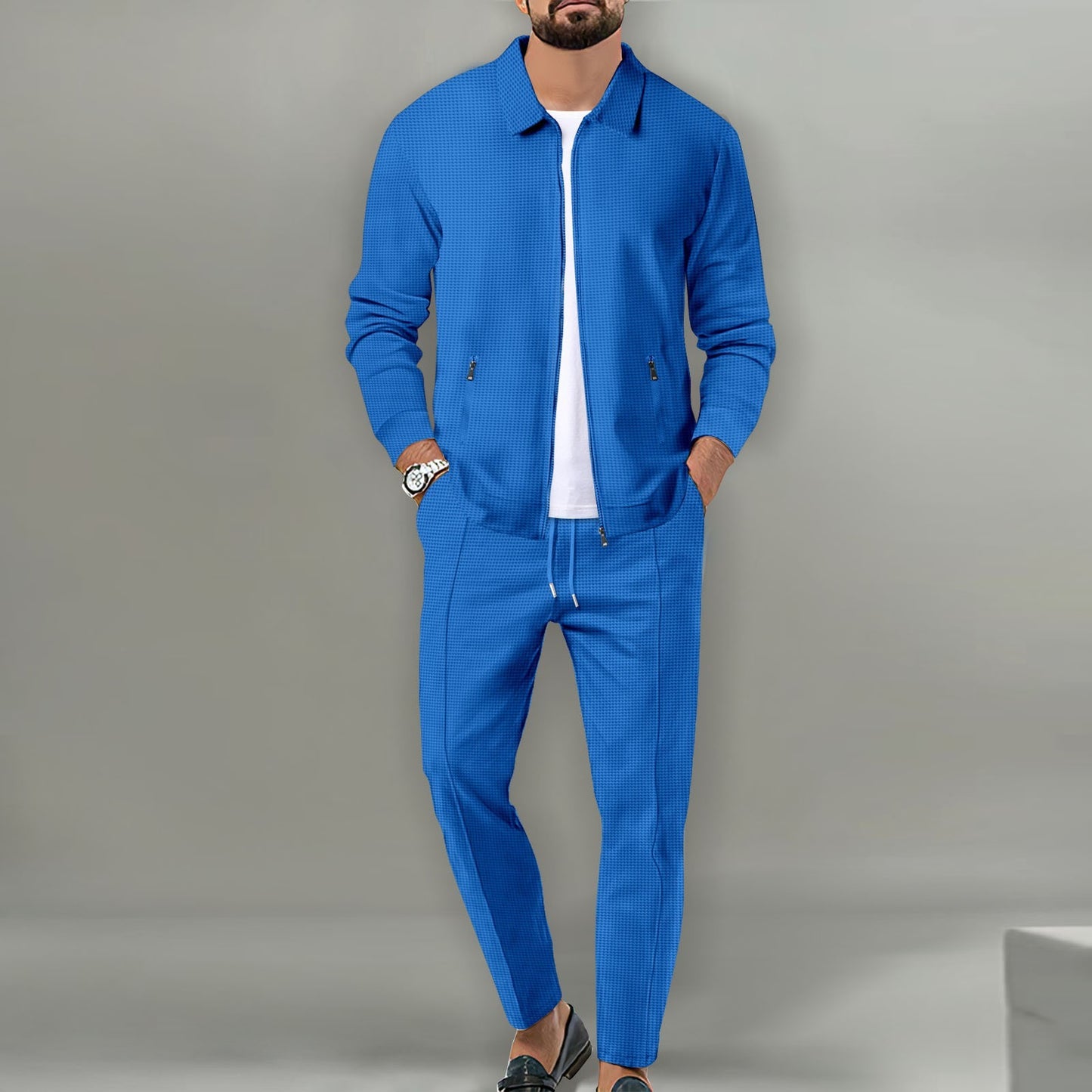 Men's Spring Autumn Zipper Cardigan Suit - Slim Fit Lapel Jacket & Pants Set