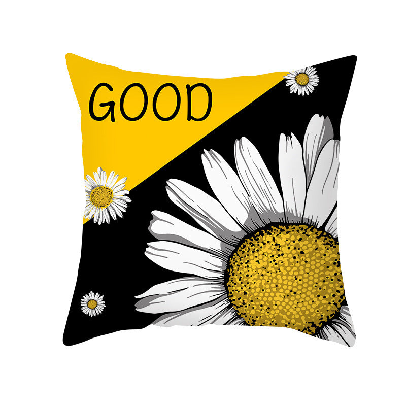Modern Yellow Daisy Flower Cushion Cover - Creative Letter Print Pillow Case for Home