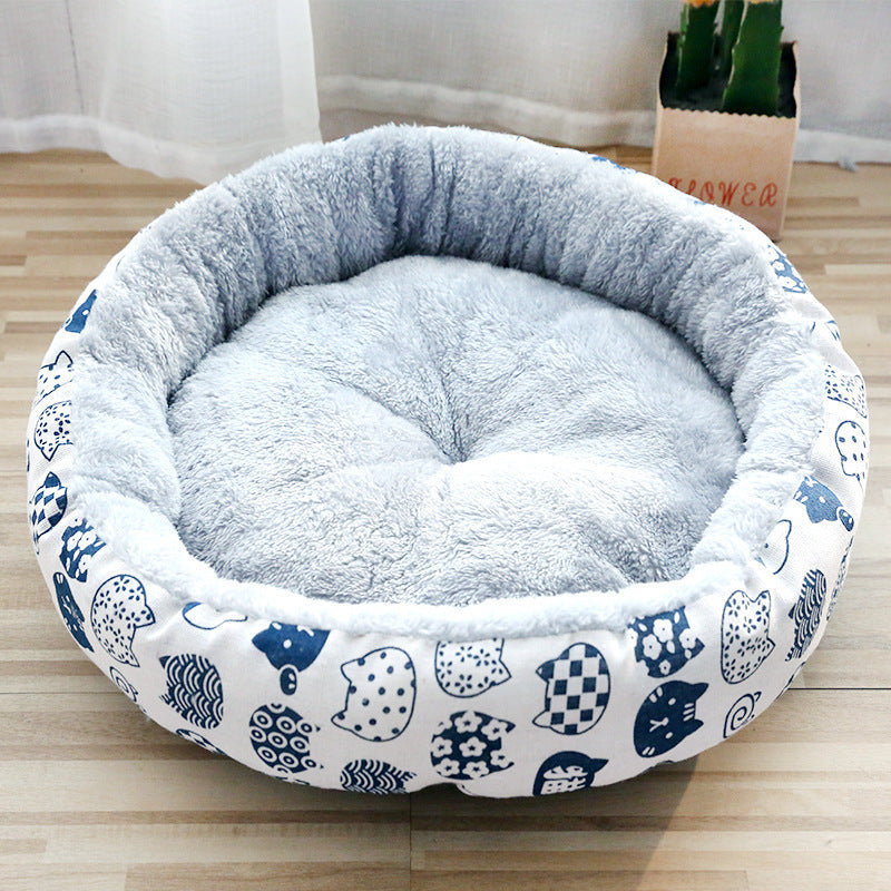 Dog and Cat Litter Bed - Round Cotton Padded Pet Cushion for Comfortable Sleep
