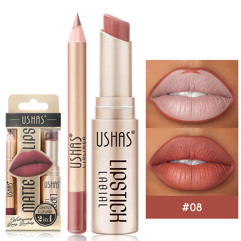 Long-Lasting Matte Lipstick & Lip Liner Set - Waterproof Non-Transfer 12 Color Collection